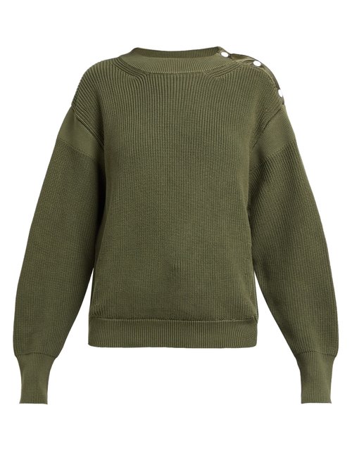 Moncler - Button-trim Ribbed-knit Cotton Sweater Dark Green