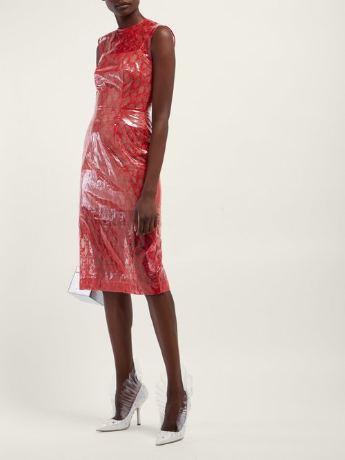 Christopher Kane Floral-lace & Pvc Midi Dress Red – 70% Off Sale