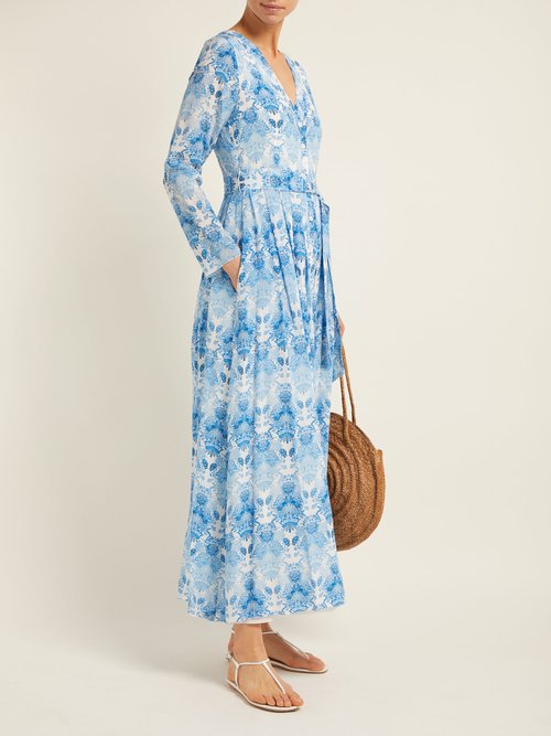 Athena Procopiou Kalua-print Silk-crepe Dress Blue White - 70% Off Sale