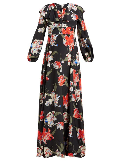 Buy Rochas - Tulip-print Silk Gown Black online - shop best Rochas clothing sales