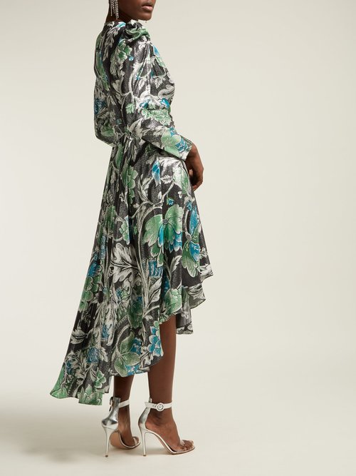 Diane Von Furstenberg Darcey Tiger Lily Print Metallic Wrap Dress Green Print - 70% Off Sale