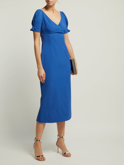Emilia Wickstead Karinette V-neck Midi Dress Blue - 70% Off Sale