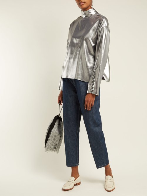 Hillier Bartley Dropped-shoulders Silk Top Silver – 70% Off Sale