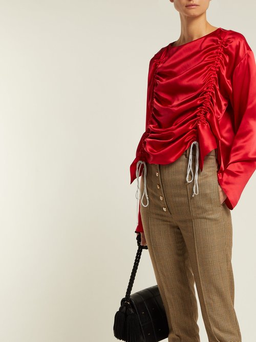 Hillier Bartley Ruched Silk-satin Blouse Red – 70% Off Sale