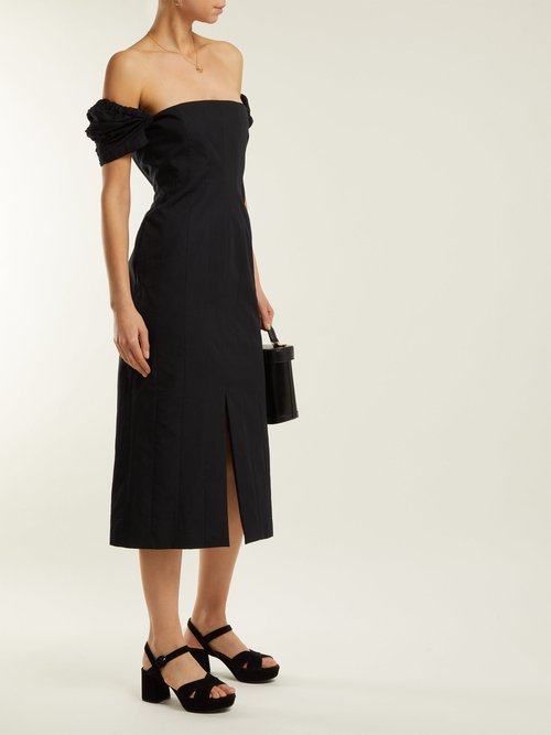 Brock Collection Odilia Off-the-shoulder Cotton Midi Dress Black - 70% Off Sale