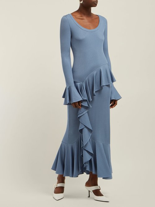 Buy Erdem Rowan Ruffled Ribbed-jersey Dress Blue online - shop best Erdem clothing sales