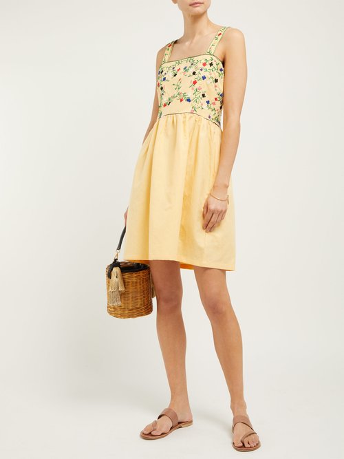 Muzungu Sisters Marigold Embroidered Cotton-blend Dress Yellow Multi - 70% Off Sale