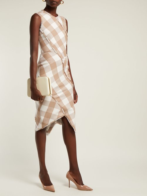 Altuzarra Gina Checked Wool-blend Dress Beige Multi - 70% Off Sale