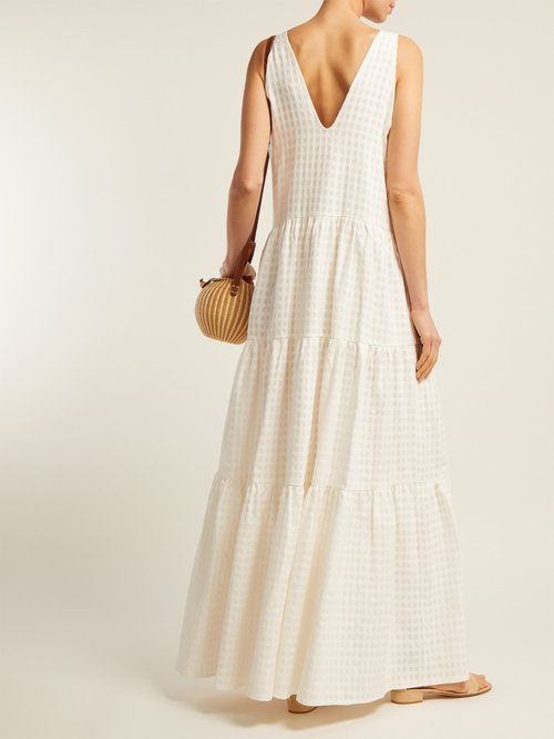 Adriana Degreas Porto V-neck Tiered Cotton Dress White – 70% Off Sale