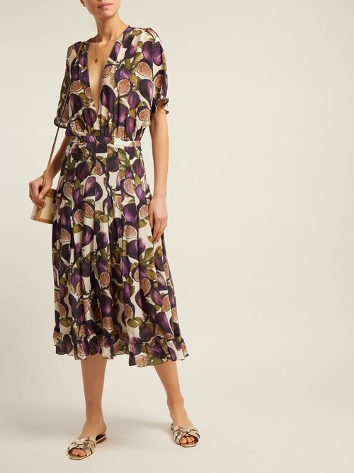 Adriana Degreas Silk-crepe Fig-print Midi Dress Purple Print - 70% Off Sale