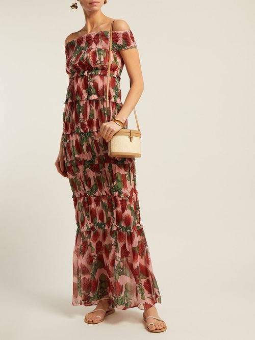 Adriana Degreas Fiore Protea-print Tiered Silk Maxi Dress Pink Print - 70% Off Sale