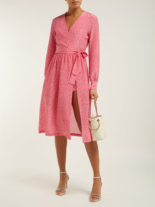 Adriana Degreas Mille Punti Polka-dot Silk Wrap Dress Pink White - 70% Off Sale