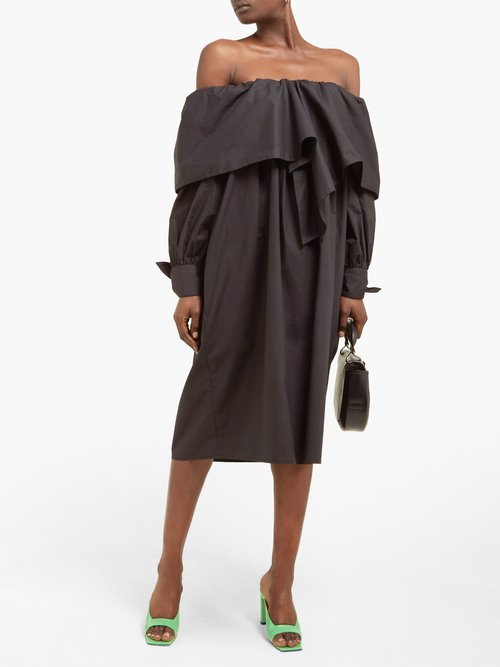 Merlette Isola Off-the-shoulder Cotton Dress Black - 70% Off Sale