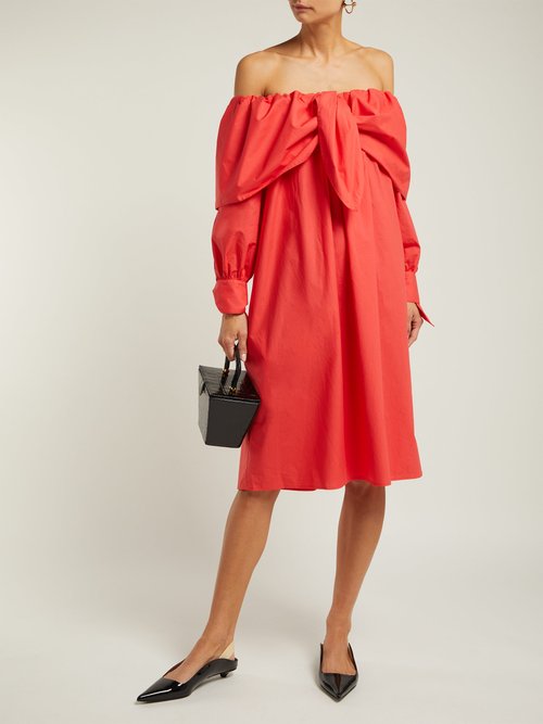 Merlette Isola Off-the-shoulder Cotton Dress Red - 70% Off Sale