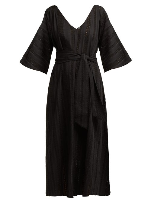 Merlette - Villandry V-neck Eyelet-lace Cotton Dress - Womens - Black