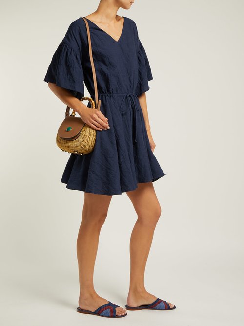 Merlette Drawstring-waist Cotton Mini Dress Indigo - 70% Off Sale