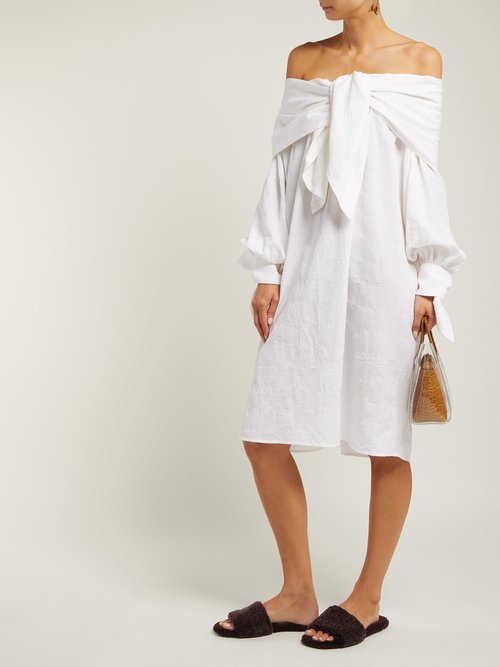 Merlette Off-the-shoulder Tumbled Cotton-blend Midi Dress White - 70% Off Sale