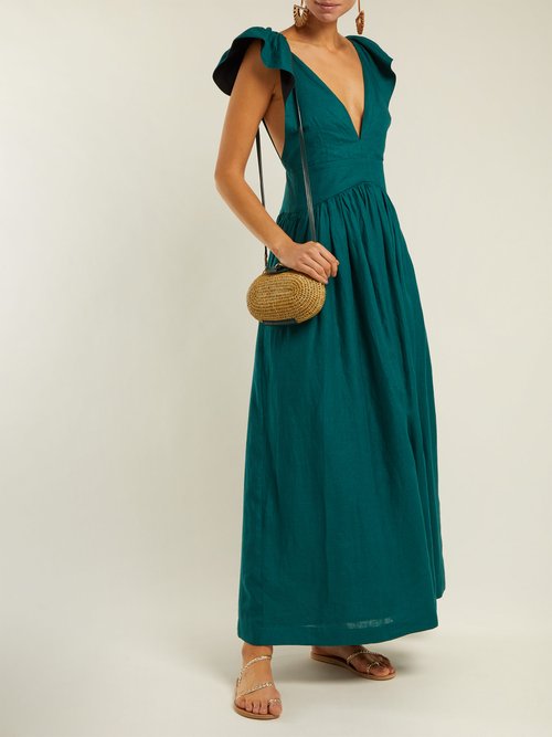 Kalita Persephone Linen Maxi Dress Green - 70% Off Sale