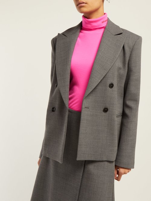 Buy Calvin Klein Logo-embroidered Roll-neck Flared Wool Sweater Pink online - shop best Calvin Klein Tops