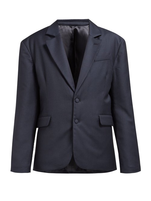 Buy Martine Rose - Small Check Padded Wool Blazer Navy online - shop best Martine Rose clothing sales