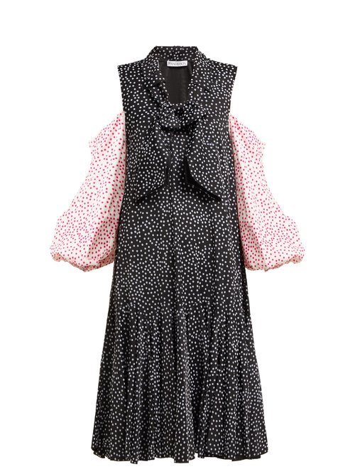 JW Anderson – Polka-dot Cold-shoulder Dress Black Multi