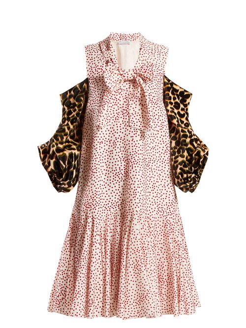 JW Anderson – Leopard-print Sleeve Polka-dot Dress Pink