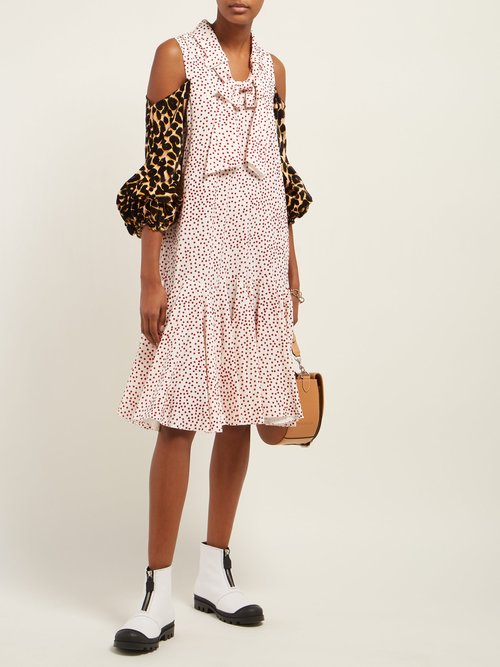JW Anderson Leopard-print Sleeve Polka-dot Dress Pink Multi - 70% Off Sale