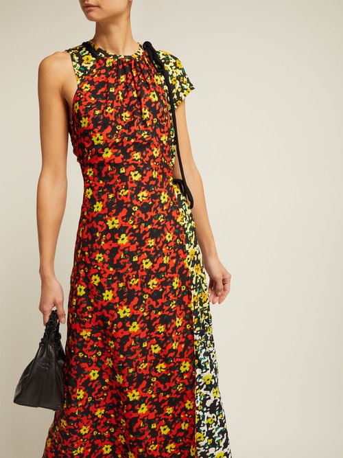 Proenza Schouler Floral Asymmetric Midi Dress Orange Multi - 70% Off Sale