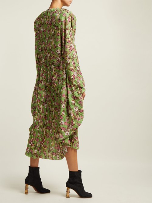 Vetements Floral-print Pleated Dress Green Multi - 70% Off Sale