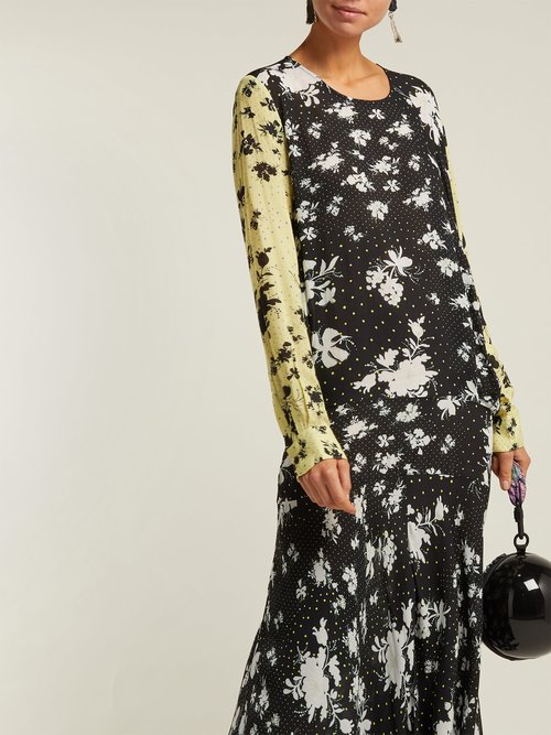 Preen Line Marin Floral-print Drop-waist Midi Dress Black Multi - 70% Off Sale