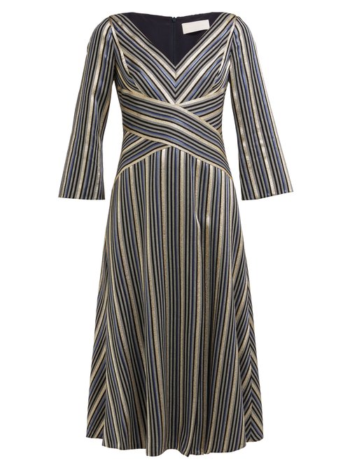 Peter Pilotto - Striped Lamé-jacquard Dress Navy Multi