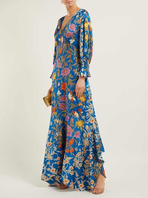 Peter Pilotto Floral-print Hammered Silk-blend Gown Blue Multi - 70% Off Sale