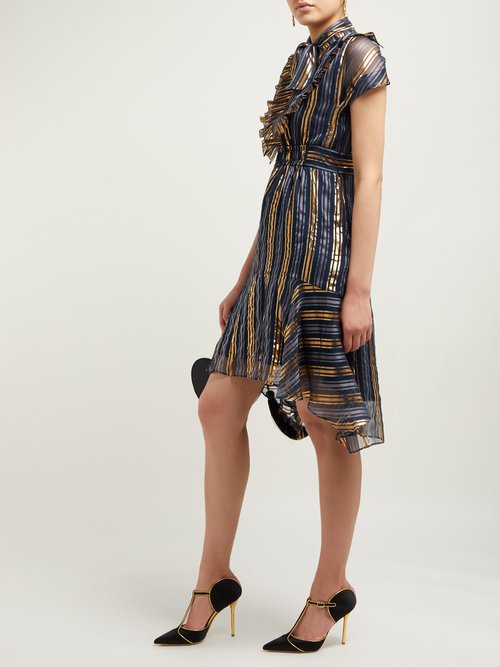 Buy Peter Pilotto Metallic Striped Silk-blend Chiffon Dress Gold Multi online - shop best Peter Pilotto clothing sales