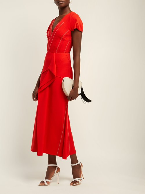 Roland Mouret Bates Draped Crepe Dress Red Multi - 70% Off Sale