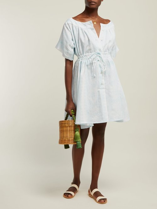 Thierry Colson Tania Floral-print Linen Dress Light Blue - 70% Off Sale
