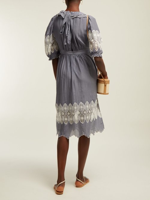 Thierry Colson Daria Cotton-blend Dress Grey White - 70% Off Sale