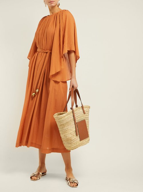 Lisa Marie Fernandez Angel-sleeve Cotton-seersucker Dress Orange - 70% Off Sale