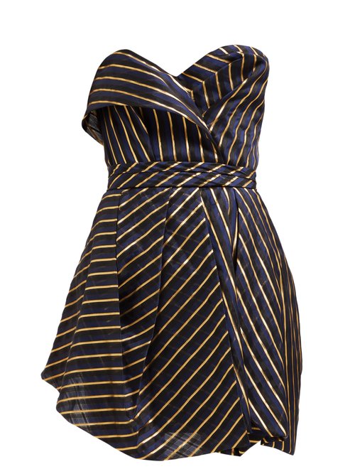 Alexandre Vauthier – Strapless Striped Organza Mini Dress Navy