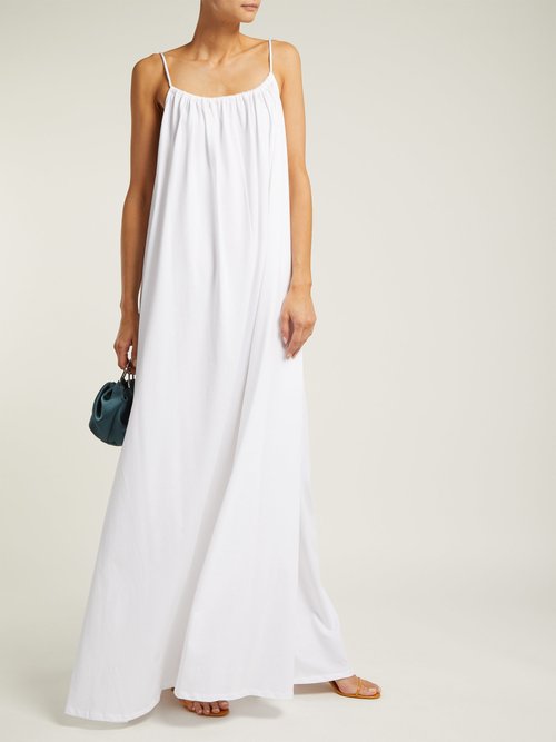 The Row Dresia Gathered Pima-cotton Maxi Dress White - 70% Off Sale