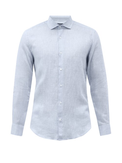 Frescobol Carioca - Point-collar Slubbed Linen Shirt - Mens - Light Blue