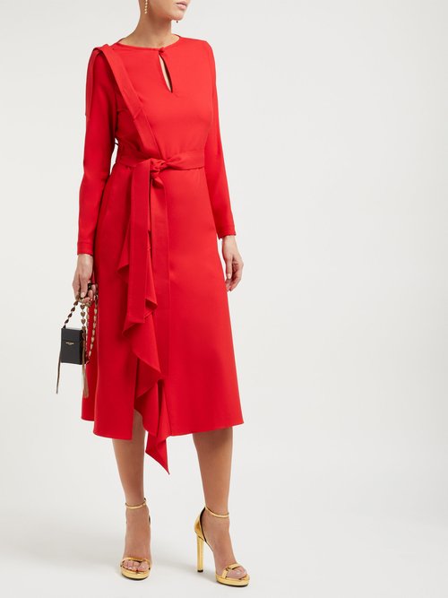 Osman Ellen Draped Crepe Dress Red - 70% Off Sale