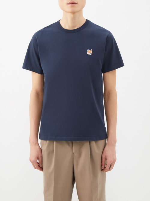 Maison Kitsuné – Fox Head-patch Cotton-jersey T-shirt – Mens – Navy