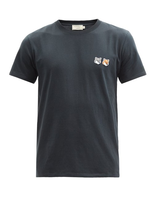 Maison Kitsuné – Double Fox Head-patch Cotton-jersey T-shirt – Mens – Grey