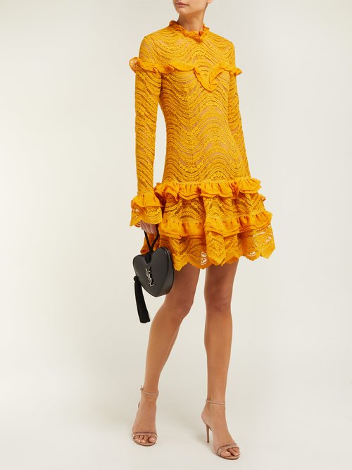Jonathan Simkhai Ruffled Floral-lace Mini Dress Yellow - 70% Off Sale