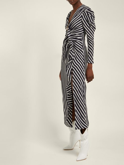 Jonathan Simkhai Ruffled Striped Sandwashed-crepe Midi Dress Navy White - 70% Off Sale