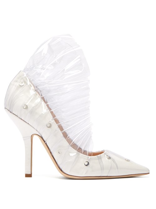 Midnight 00 – Shell Crescent Leather And Pvc Ruffle Pumps White