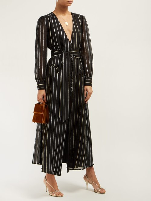 Blazé Milano Medusa Metallic Stripe-jacquard Cotton-blend Gown Black - 70% Off Sale