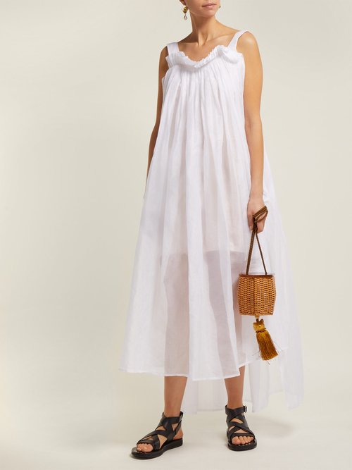 White Story Eliza Side-slit Cotton-organza Midi Dress White - 70% Off Sale