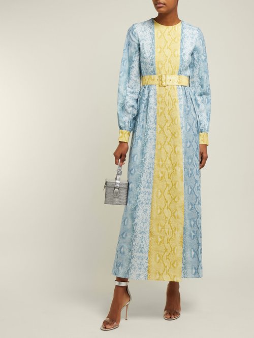 Emilia Wickstead Snakeskin-print Linen Dress Blue Print - 70% Off Sale