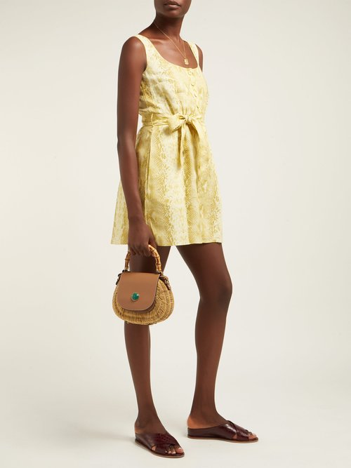Emilia Wickstead Snakeskin-print Linen Dress Yellow - 70% Off Sale